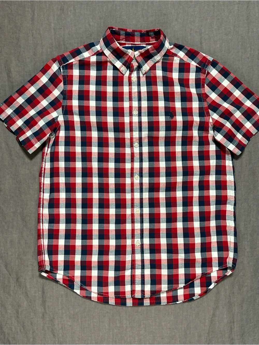 Ralph Lauren Red, Blue & White Plaid Short-Sleeve Button-Down Shirt